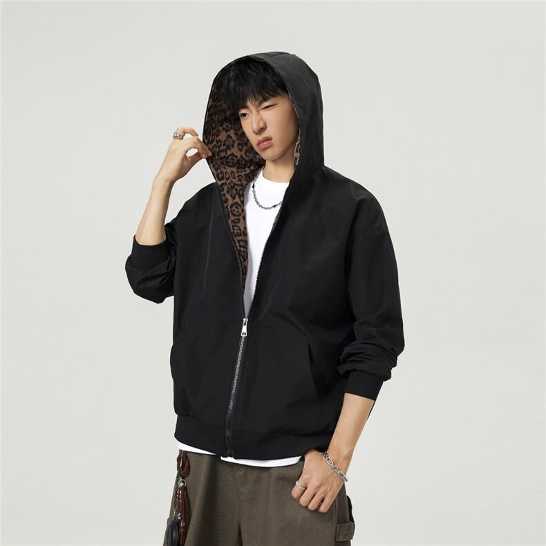 可二开豹纹元素大码M-5XL连帽夹克男聚酯纤维JK78091P69控108，男装夹克，星座227-7