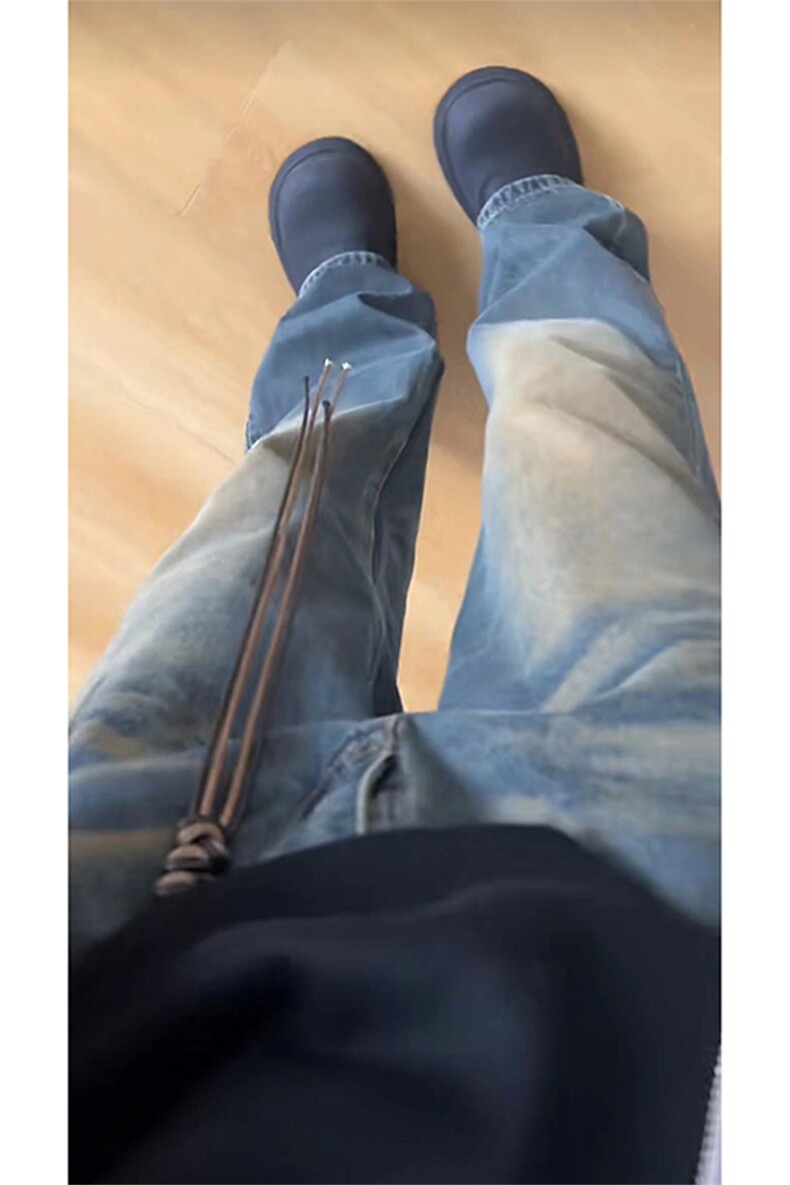 美式ins高街hiphop重工艺水洗微喇复古蓝牛仔裤货号K2320P55控78,男装牛仔裤,电商A063