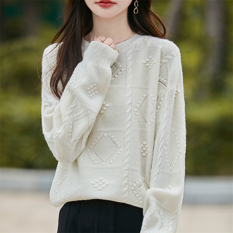 2024秋新款时尚潮流宽松圆领羊毛衫优雅百搭显瘦毛衣，女装羊毛衫，狄美羊绒