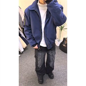 美式高街复古老钱风薄款夹克冲锋衣男女纯色休闲宽松boxy飞行外套，男装夹克，电商A443