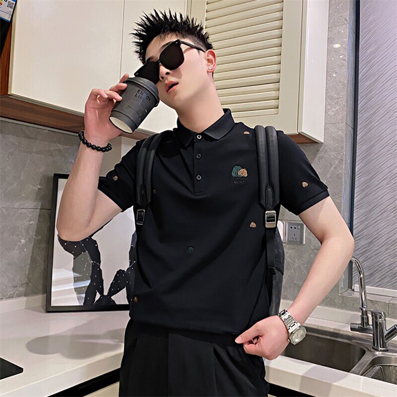 AT262/P58控78夏季社会小伙满身刺绣POLO百搭高级短袖T恤男黑首1,男装T恤,星座305B-1
