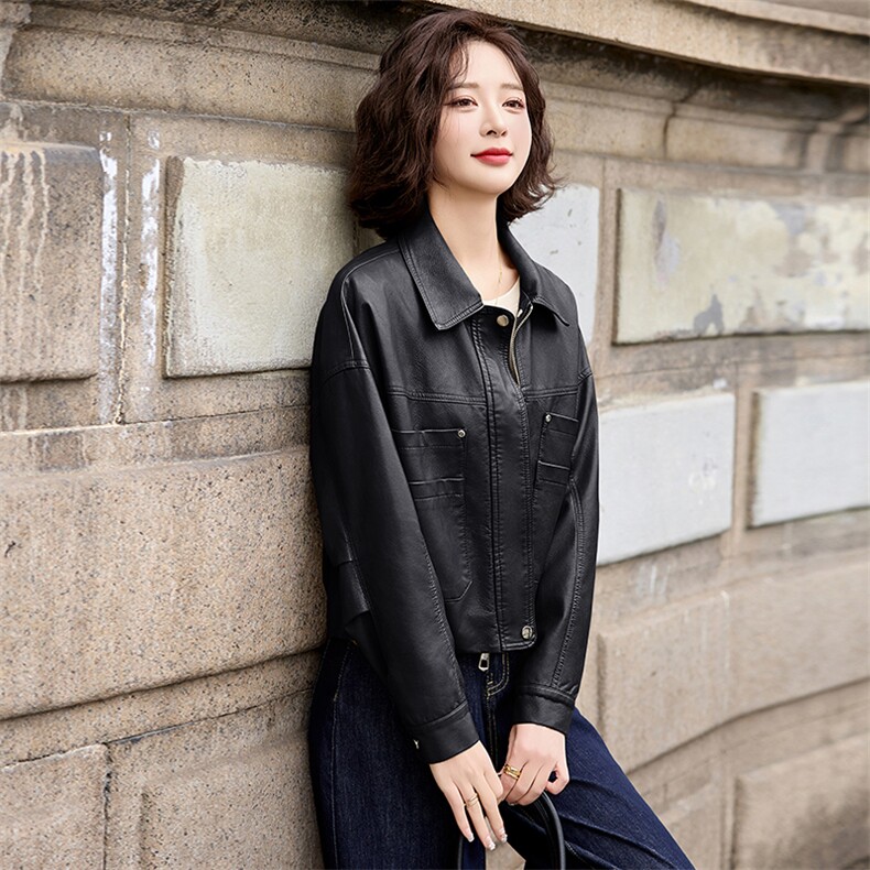 2025年春季现货时尚潮流女装精品皮衣外套,女装皮衣,1C078