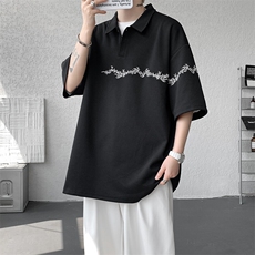 8XL-M新中式刺绣图腾短袖polo衫大码翻领T恤半袖保罗衫DX1212/P45，男装T恤，电商B238
