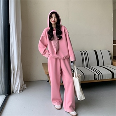 新款大货2026时尚粉色格子拼接卫衣套装女/M2606P190K308，女装套装/套裙，2C268
