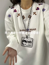 XZ809A/CX610/特P24/控48肌理感绣花圆领长袖T恤卫衣，男装T恤，星座809A(原222-1)