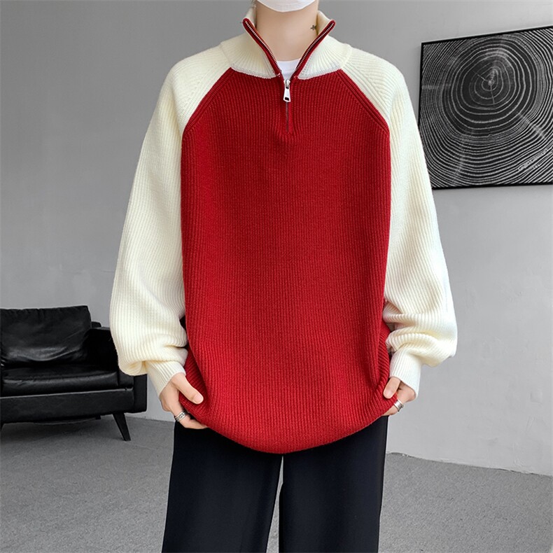 8XL-M半拉链立领毛衣外套男针织衫慵懒拼接插肩袖线衣MY19001P78,男装针织衫/毛衣,电商B312