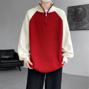 8XL-M半拉链立领毛衣外套男针织衫慵懒拼接插肩袖线衣MY19001P78