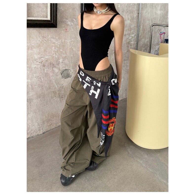 美式复古辣妹街头嘻哈街舞速干工装裤带屁帘宽松阔腿裤潮，女装休闲裤，星座1210-1