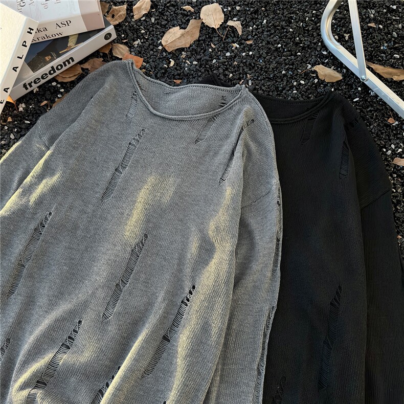 破洞上衣针织衫男女小众毛衣秋款镂空罩衫外套M0105P38,男装针织衫/毛衣,星座1013-1
