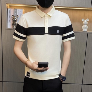 PL038-特P40社会小伙POLO衫短袖T恤男夏季潮流修身拼接时尚翻领图片