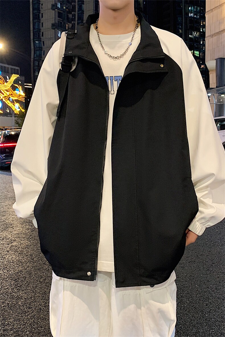 港风拼接上衣夹克宽松落肩立领冲锋衣外套JK864P65,男装夹克,星座1204-3