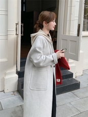 现货新款时尚洋气2025女装羊绒大衣宽松显瘦针织帽羊绒外套女装，女装毛呢外套，韩然一族