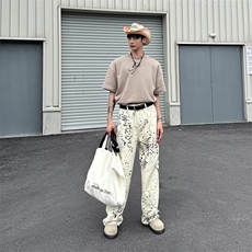 豹纹白色牛仔裤男女士韩版潮流帅百搭2024夏季ins长裤RK2003-P52，男装牛仔裤，星座412-2