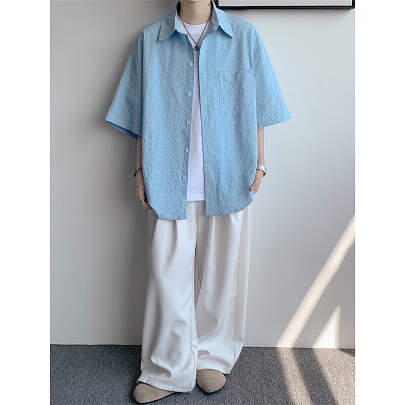 8XL-M泡泡纱盐缩肌理短袖衬衫男夏季冰丝外套防晒衬衣DC28011P36图片