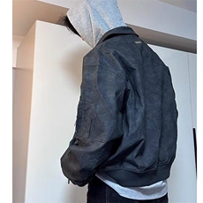 扎染皮衣外套男美式复古高街水洗上衣春秋款潮牌痞帅炸街夹克，男装夹克，星座410-7