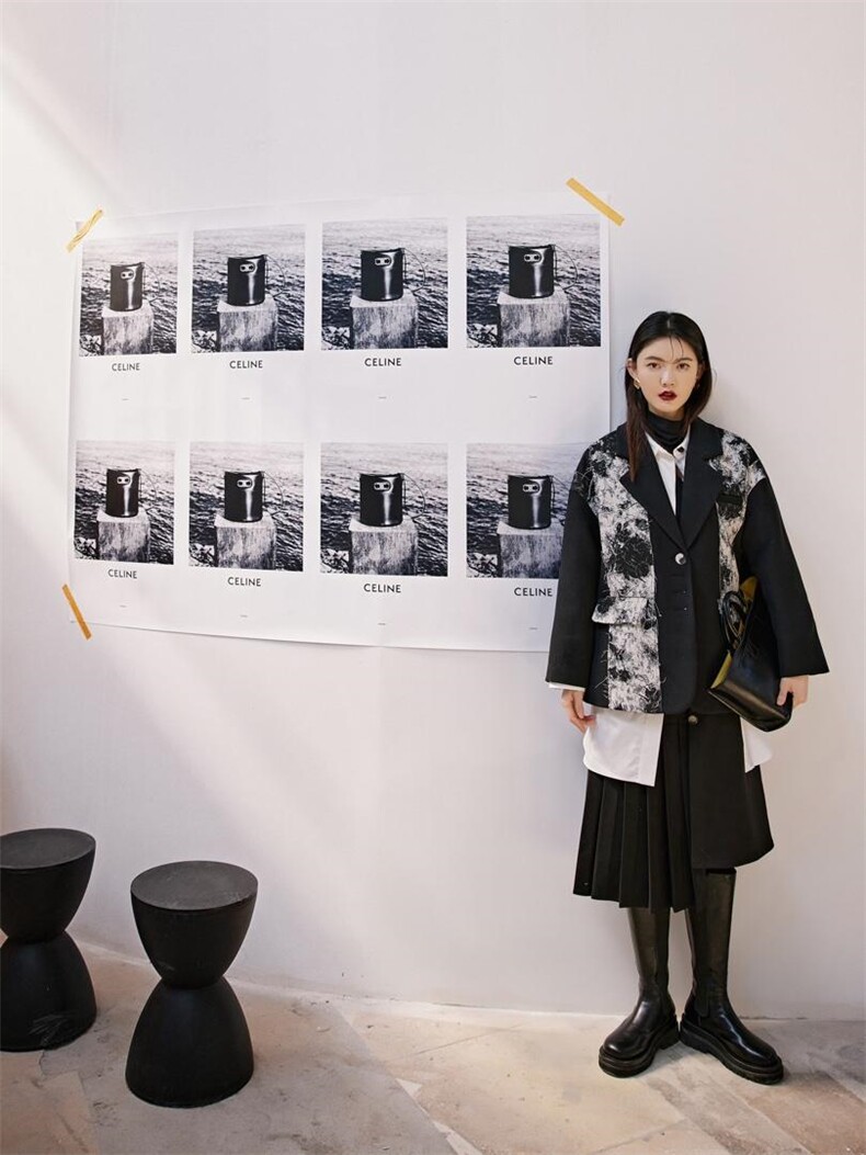 黑色提花夹棉西装，女装西装，YOUER DENG