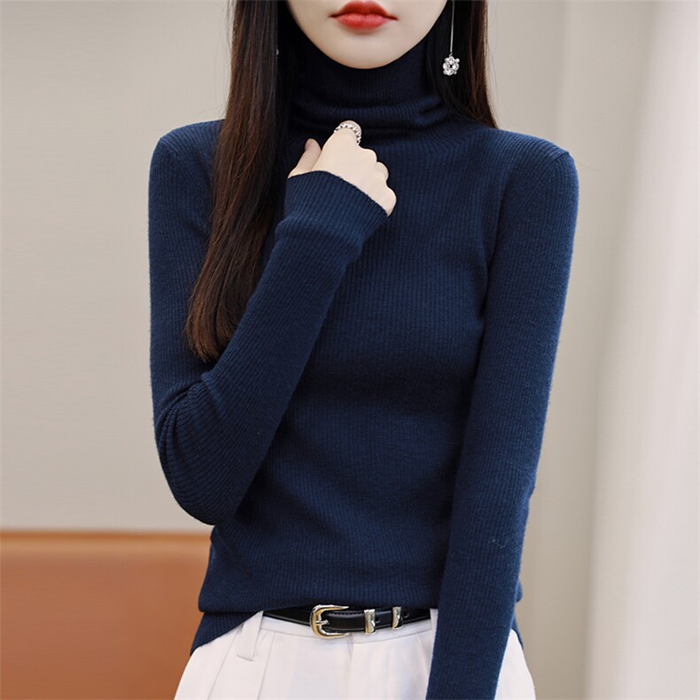 秋冬季10%羊绒90%羊毛休闲时尚百搭50支修身堆堆领羊绒衫,女装羊绒衫,朝思羊绒