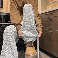 港风复古廓形纹理感休闲裤简约个性设计百搭时尚长裤K885TP38控68，男装休闲裤，电商A102B