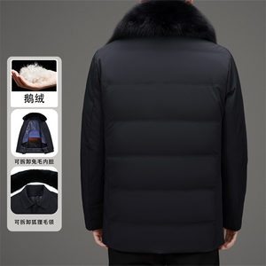 鹅绒兔毛内胆派克服男士大毛领皮草外套中老年脱卸狐狸毛领羽绒服图片