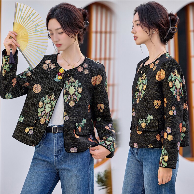 2025年秋新款民族风外套新中式提花短外套，女装短外套，慕依路