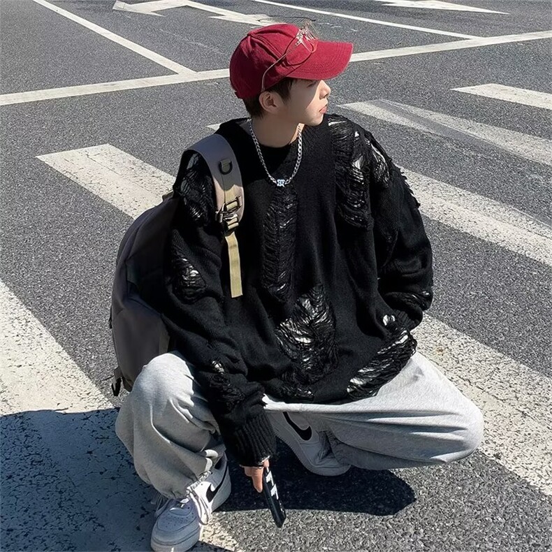 提花假两件圆领毛衣男秋冬潮牌高级感针织衫外套MY9122P60,男装针织衫/毛衣,星座1116-2
