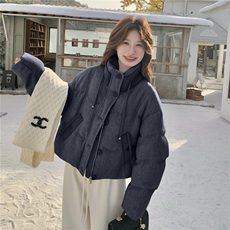 现货立领短款羽绒服女2026冬季新款针织拼接时尚洋气外套90白鸭绒，女装羽绒服，2C159