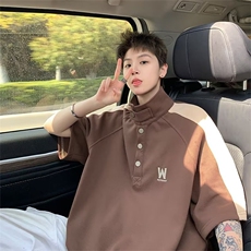 美式polo衫男短袖青少年衣服潮牌潮流衬衫翻领T恤高级感TL119，男装T恤，星座516A