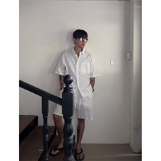 夏季美式复古老钱风短袖衬衫男宽松休闲棉麻T恤上衣C031-特P30，男装T恤，星座1004-3