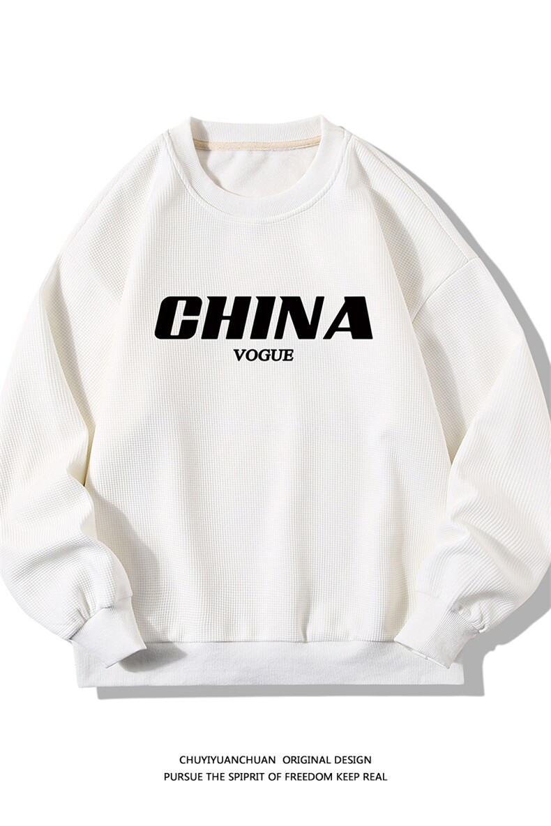 华夫格卫衣圆领卫衣长袖t恤男外套白底HW76001-P30加绒款-P40,男装卫衣,电商A040A