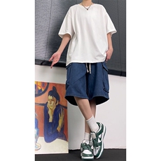 美式复古七分工装牛仔短裤日系cityboy廓形大码oversize，男装牛仔裤，星座310A-4