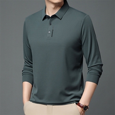 长袖T恤男士纯棉polo衫商务休闲弹力翻领打底衫上衣服，男装Polo衫，电商B212（原钱塘6029）