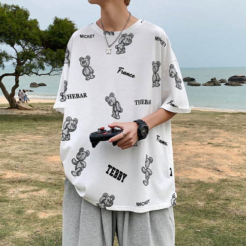 夏季港风T恤男宽松满印花中性风t恤情侣款DS-A160-1-T105-P30,男装T恤,电商C323-1