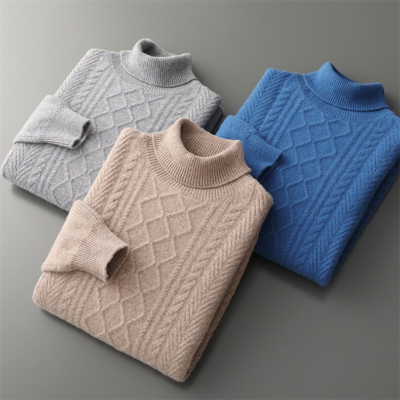 秋冬季新款舒适时尚百搭七针花型高翻羊毛衫，男装羊毛衫，牧圣羊绒