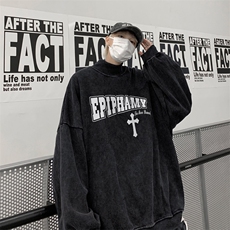 水洗做旧加绒加厚卫衣男2026冬高领十字架打底衫XZ514-2-X55-P78，男装T恤，星座514-2(原B239)