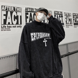 水洗做旧加绒加厚卫衣男2026冬高领十字架打底衫 XZ514-2-X55-P78图片