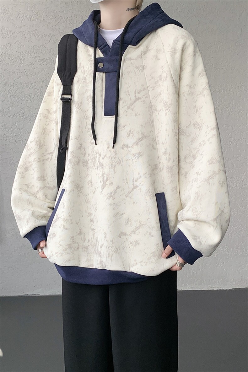 WY10158-特P55控98新款连帽撞色解构拼接大码男宽松情侣卫衣,男装卫衣,电商A059