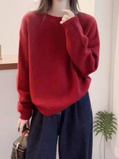 秋冬新款纯色圆领时尚百搭休闲款，女装针织衫/毛衣，冀清阳荣