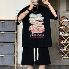 电商DSA028-TZDTHP846P45夏季华夫格套装男T恤短裤两件套港风，男装牛仔裤，电商A028