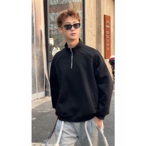 美式复古半拉链套头卫衣男女秋季宽松情侣百搭休闲上衣特P48图片