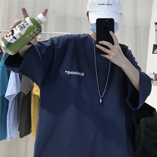 T06情侣中性男女夏圆领短袖宽松半袖T恤衫小字母印花支持定制印花，男装T恤，星座115A(原星座507）