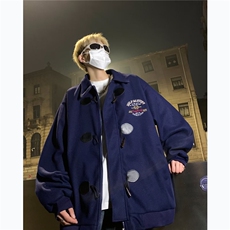 美式复古小众设计感宽松棒球服外套女春秋款高级感翻领牛角扣夹克，男装夹克，星座1210-1