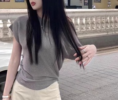 2025年秋季不连帽短袖圆领纯色一字领不规则短袖时尚百搭，女装T恤，圣旺供货