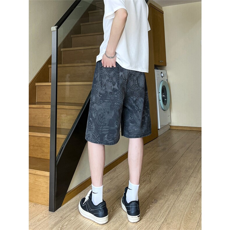 夏季美式复古蛇纹迷彩五分工装牛仔短裤男女K5918-特P35控59,男装牛仔裤,星座205