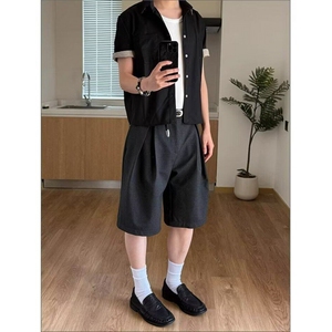 工字褶五分短裤男款夏薄款a字阔腿弯刀裤子直筒西装裤WLK701-P50图片