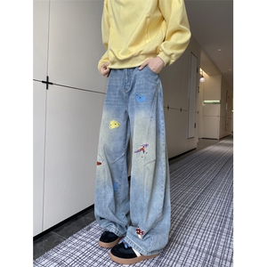 美式秋季新款卡通刺绣解构设计弯刀牛仔裤B315-K25458-特p50控98图片