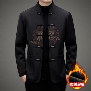 继续主推中老年风唐装棉服中山装盘扣男加绒复古棉衣外套图片