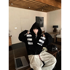 高品质春装新款美式高街潮牌解构设计休闲连帽卫衣男女慵懒风外套，女装短外套，电商A486-1