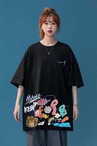 中性 夏季2022美式潮宽松个性印花情侣百搭短袖T恤 T1009 P25控38图片