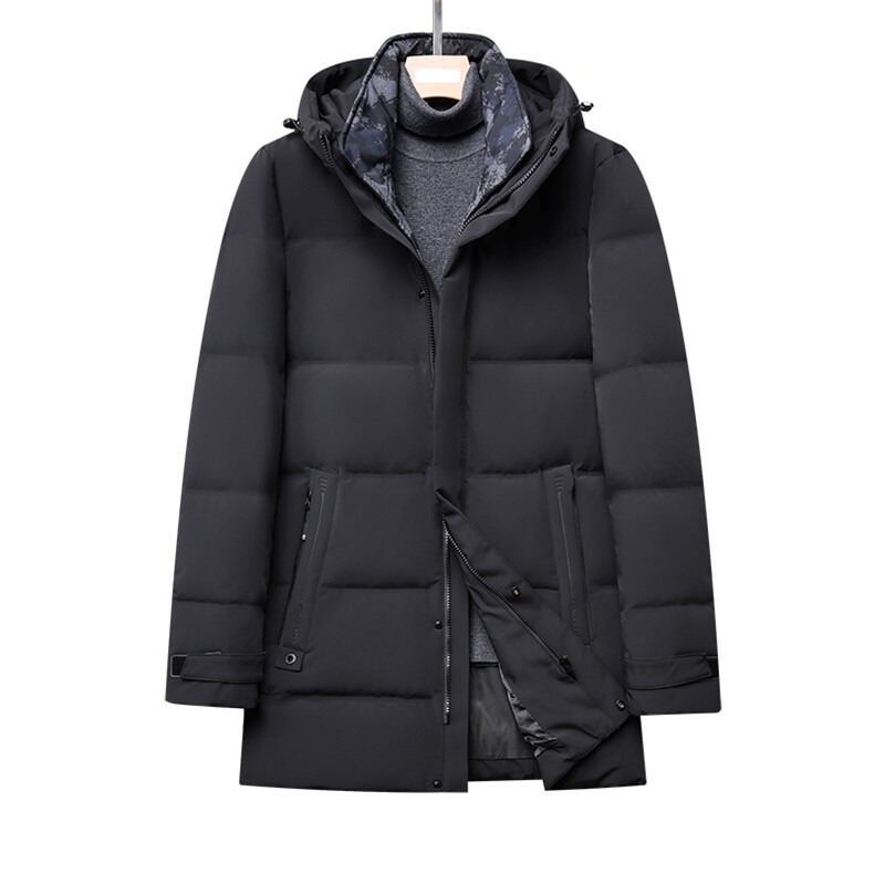 冬季厚款中长款连帽羽绒服中年男士休闲宽松保暖外套GR69179-P335，男装羽绒服，电商B212（原钱塘6029）