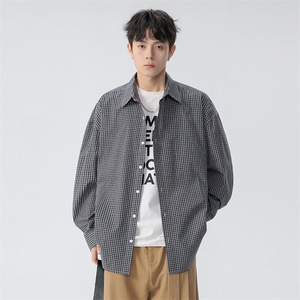 2026春夏格子衬衫学生男女情侣长袖港风外套图片